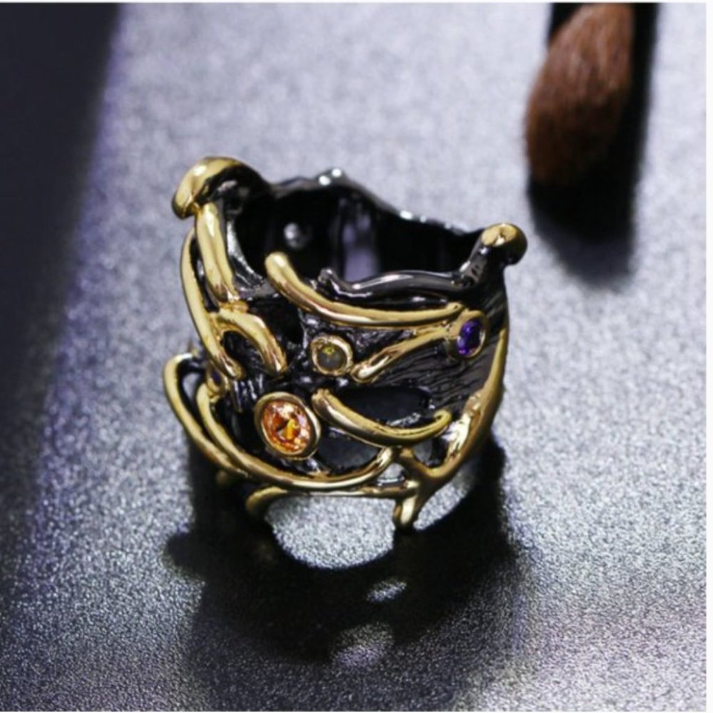 NEW Italian Jewelry Black Gold Ring - Picture 5 of 11